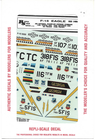 Repli-Scale F-15 Eagle, Hawaii, GA ANG, Air Defense Command Decals 1/48 5020