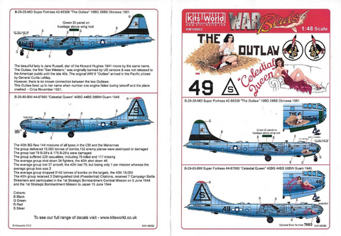 Kits World B-29 Super Fortress Decals 1/48 082 'The Outlaw', 'Celestial Queen'