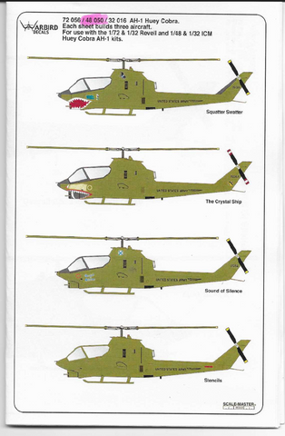 Warbird AH-1 Huey Cobra Decals 1/48 050, 3 Vietnam War Options