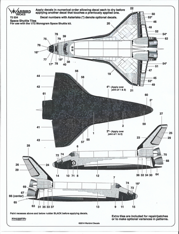 Warbird Decals, Space Shuttle Tile Decals, Details 1/72 034 For Monogram Kit