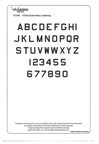 Warbird US Navy Lettering Decals, BLACK 1/72 040