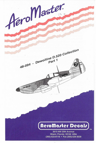 AeroMaster Dewoitine D.520 Collection Part I Decals 1/48  094