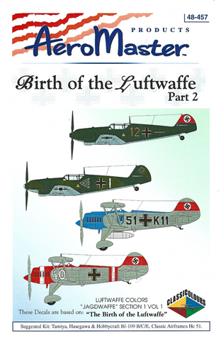 AeroMaster Birth of the Luftwaffe Pt. II, Bf-109B-2/D-1, He-51B-1/A-1 Decals 1/48 457
