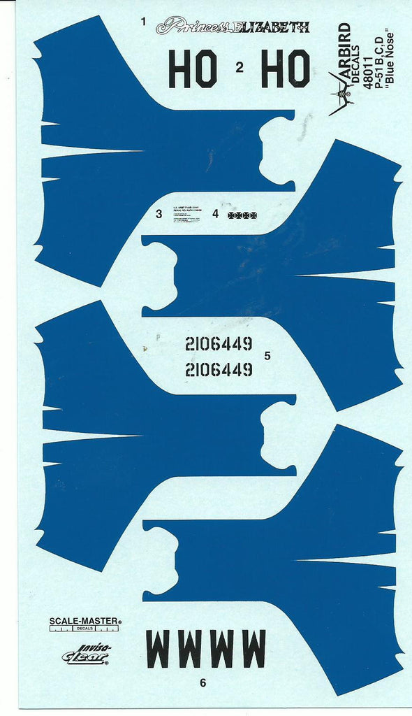 Warbird 352nd FG Blue Nose Decals 1/48, Princess Elizabeth WBD 48 011