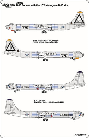 B-36 Peacemaker Decals 1/72 032, Broken Arrow Ship 075, B-36J Pima AFB
