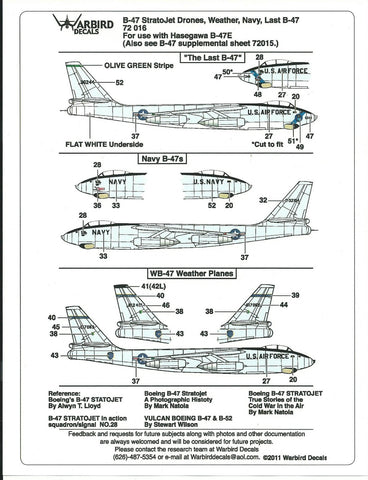 Hard to Find B-47 Stratojet Decals, Drones, Weather Navy 1/72 016