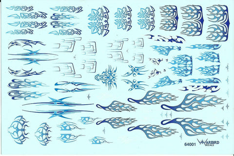 Hi Quality, Waterslide Blue Flame, Tribal Decals for 1/64 Diecast Cars WBD 64001