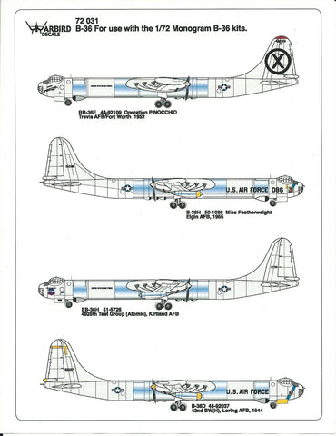 Nose Art B-36 Peacemaker Decals 1/72, Atomic Test Group, Loring AFB WBD 72 031