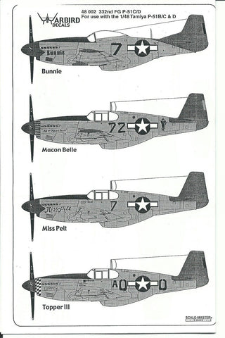Tuskegee, 332nd FG P-51 B/C/D Mustang Decals 1/48 WBD 002 Part 2