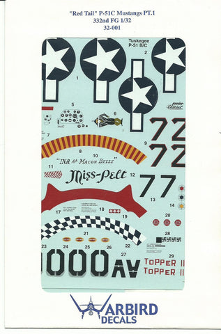 Tuskegee P-51 B/C Mustang Decals 1/32 332nd FG WBD 32001