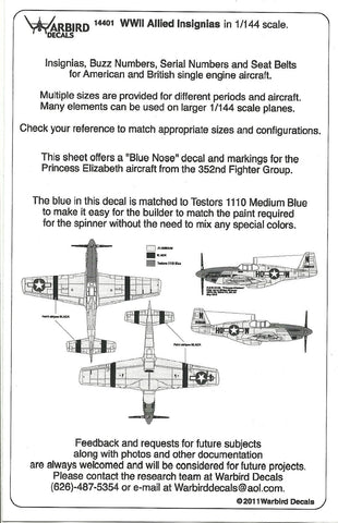 WWII Allied Insignias, Seatbelts, Buzz Numbers, Roundels, More Decals 1/144 001