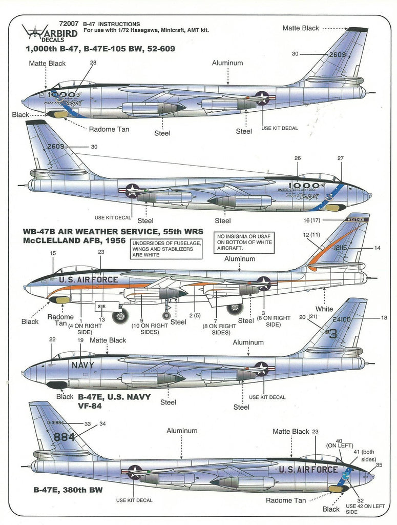 Warbird 5 Options, B-47B, B-47E , 1000th Stratojet Decals Part I in 1/72 007