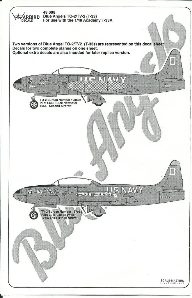 Warbird Blue Angels, Blue T-33 Decals 1/48, 2 Options WBD 48 008