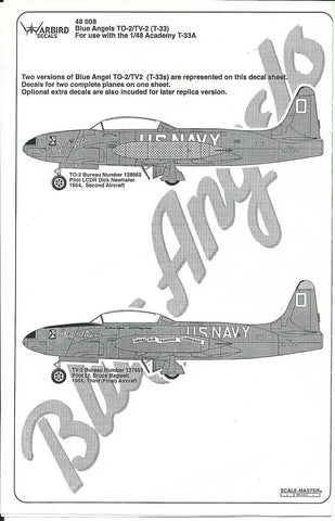 Warbird Blue Angels, Blue T-33 Decals 1/48, 2 Options WBD 48 008