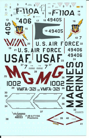 F-4B Phantom, USAF F-110A Spectre, Colorful USMC VMFA-321 Decals 1/48 WBD48 033