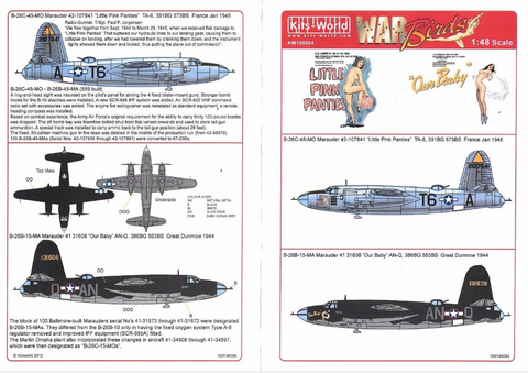 Kits-World B-26B/C Marauder Decals 1/48 084 Cool Nose/Gal Art, 2 Options