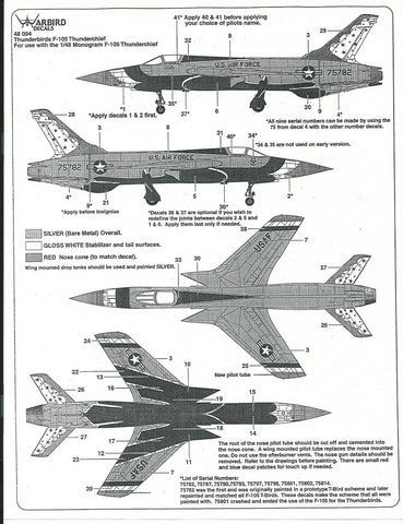 USAF Thunderbirds, F-105 Thunderchief Decals 1/48 WBD 48004