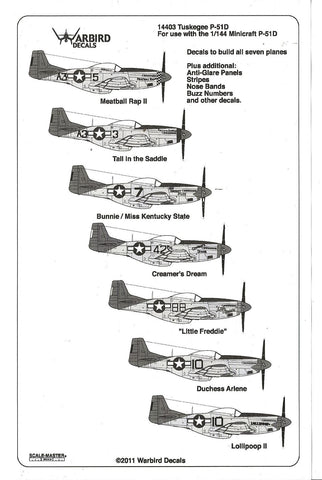 Tuskegee P-51D Mustang Decals 332nd FG 1/144 03 Creamers Dream Plus 6 More