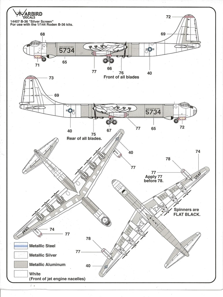 Warbird B-36 Peacemaker Decals 1/144 07 Stencils, Silver Screen SAC Op ...