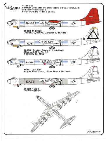 Warbird B-36 Peacemaker Decals 1/144 07 Stencils, Silver Screen SAC Option Plus 3