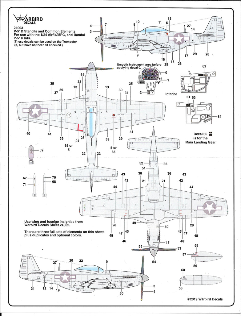 Warbird P-51D Mustang Stencils and Common Markings, Decals in 1/24 003 ...