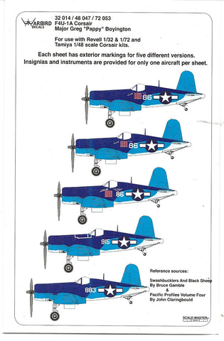 Warbird F4U-1A Corsair Decals 1/32 014 Greg 'Pappy' Boyington Aircraft, VMF-214