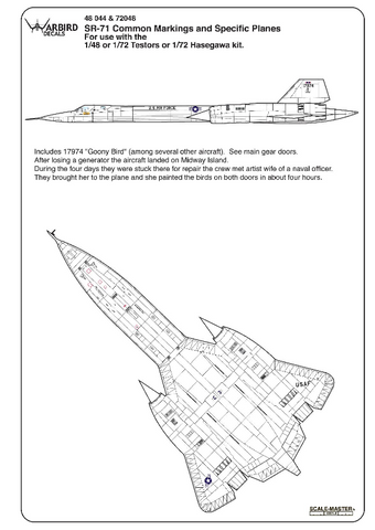 Warbird SR-71 Blackbird Common Markings/ Stencil/ Data Decals 1/72 048 w/ Multi- Options