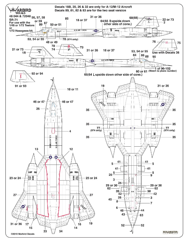 Warbird SR-71 Blackbird Common Markings/ Stencil/ Data Decals 1/48 044 ...