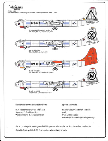 B-36A, RB-36E, B-36B, B-36D Peacemaker Decals 1/72 002