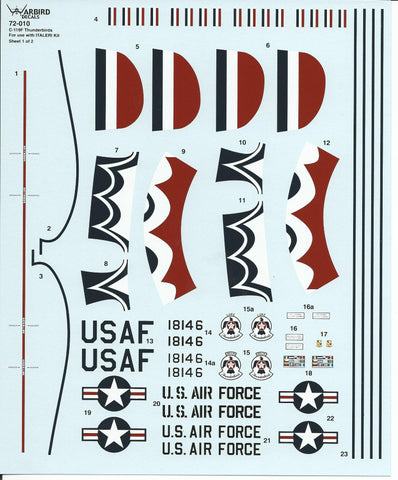 Warbird Decals C-119F USAF Thunderbirds Support Plane Decals 1/72 010 NO INSTRUCTIONS