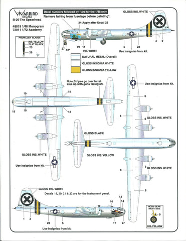 B-29A Superfortress Decals 1/72 The Spearhead WBD72011