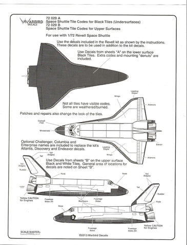 Warbird Space Shuttle Tile Code Decals 1/72 029 FOR REVELL KIT