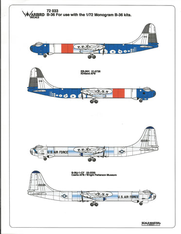 B-36 Peacemaker, EB-36H, Kirkland AFB, Castle AFB, Wright Patterson Museum Decals 1/72 033