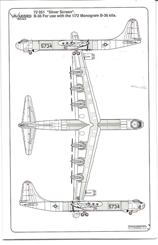 Warbird 'Silver Screen' B-36D Peacemaker, SAC Film Decals 1/72 051