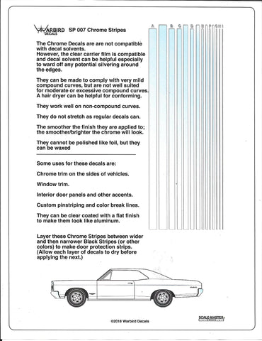 Warbird Ultra Chrome Decal Stripes, Varied Sizes, Mirror Finish  SP 007