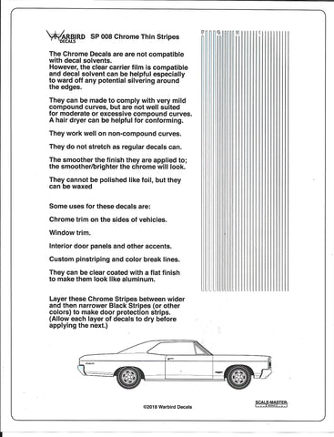 Warbird Ultra Chrome THIN Decal Stripes, Varied Sizes, Mirror Finish SP 008